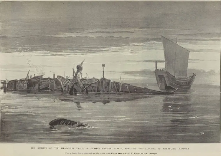 The remains of the first-class protected Russian cruiser Varyag, sunk by the Japanese in Chemulpho harbour