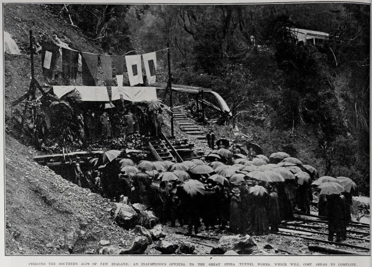 PIERCING THE SOUTHERN ALPS OF NEW ZEALAND: AN INAUSPICIOUS OPENING TO THE GREAT OTIRA TUNNEL WORKS, WHICH WILL COST £600,000 TO COMPLETE