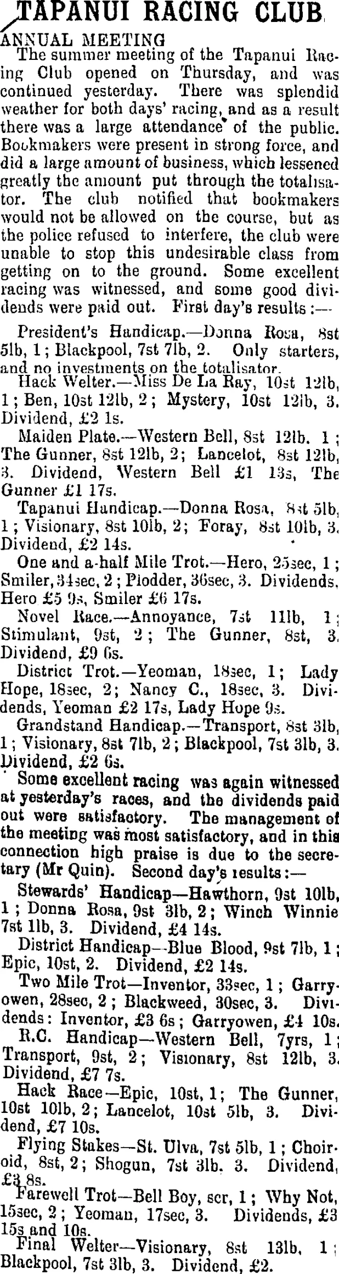 TAPANUI RACING CLUB. (Mataura Ensign 1-2-1902)