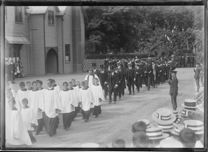 Procession of choir boys and teachers, Christ's College, Christchurch