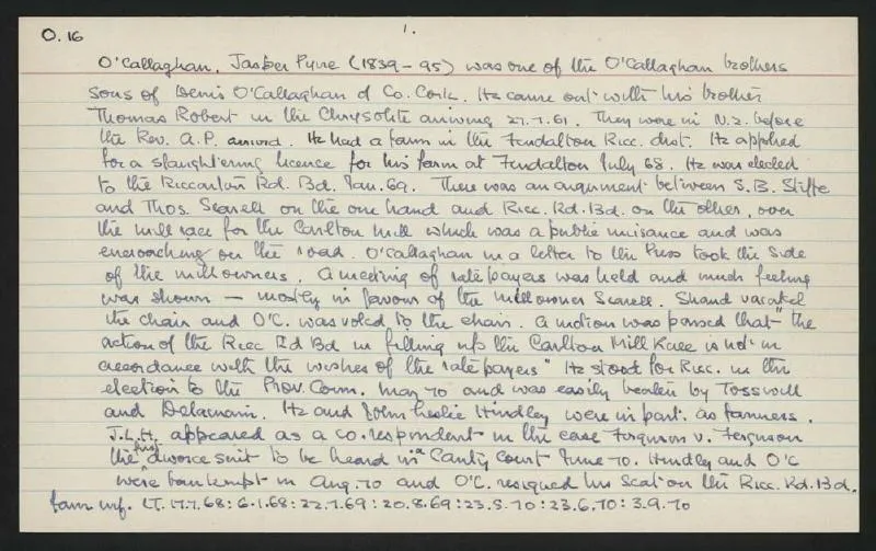 Macdonald Dictionary Record: Jasper Pyne O'Callaghan