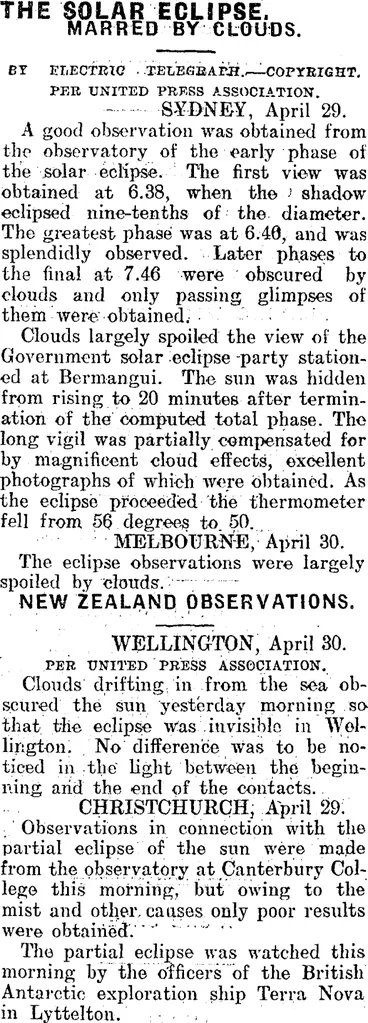 Image: THE SOLAR ECLIPSE. (Mataura Ensign 1-5-1911)