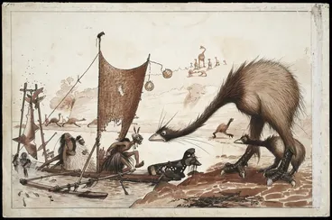Image: Lloyd, Trevor, 1863-1937: Caricature of Māori people arriving in New Zealand