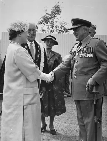 The Queen Mother meeting Group Captain C A Turner Image: The Queen Mother meeting Group Captain C A Turner