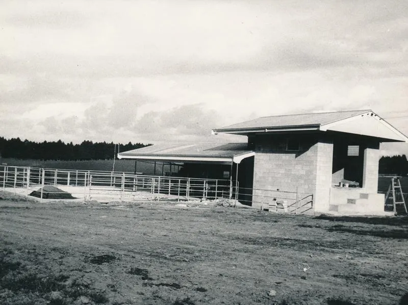 Vibrapac Blocks Ltd: 1962 Waikato - typical small herringbone milking shed constructed using Vibrapac masonry