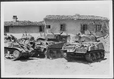 Image: New Zealand tanks ready for night attack, La Romola, Italy, during World War 2