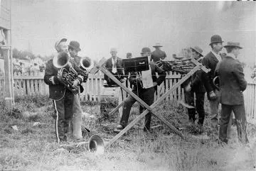 Brass band preparing to play at Greytown : photograph