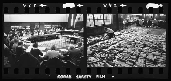 Voting papers and counters at Council chambers