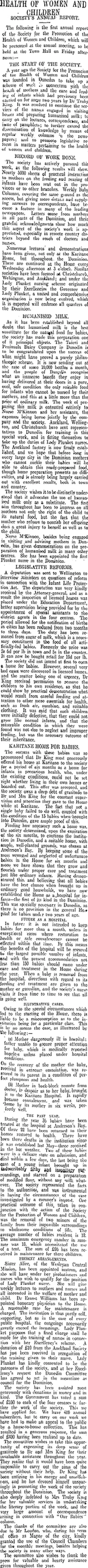 Image: HEALTH OF WOMEN AND CHILDREN (Otago Daily Times 28-5-1908)