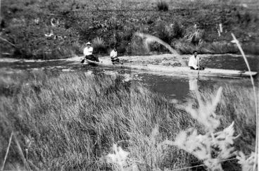 Image: Fishing waka being launched on Papatapu Creek, Aotea Harbour, north of Kawhia