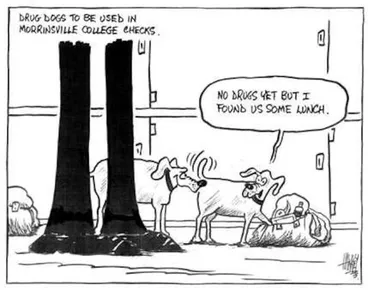 Image: Hawkey, Allan Charles 1941- :No drugs yet but I found us some lunch. Waikato Times, 29 August 2002.