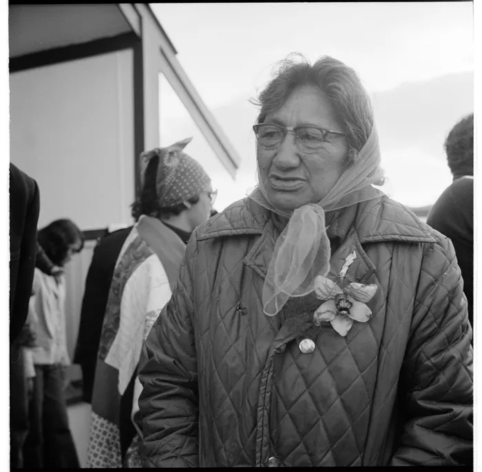 Māori Land March participants at Takapuwahia Marae, Porirua