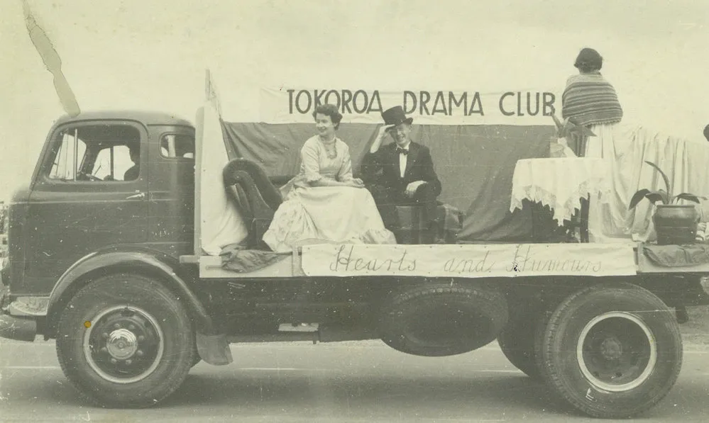 Egmont Box Company Limited. Tokoroa Drama Club float in a procession, 1950s to 1960s