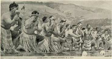 Action during a vigorous rendering of a haka Image: Action during a vigorous rendering of a haka
