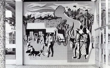 E. Mervyn Taylor mural in the Masterton Post Office building: Photograph Image: E. Mervyn Taylor mural in the Masterton Post Office building: Photograph