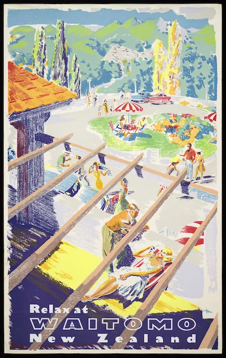 Mallitte, Howard Leon, 1910-1979: Relax at Waitomo, New Zealand. HM [1950s]