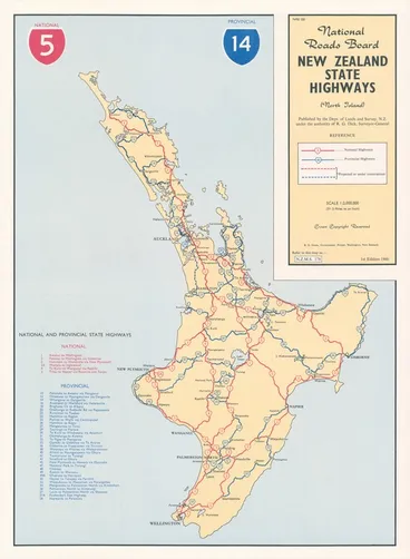Image: New Zealand state highways (North Island) ; New Zealand state highways (South Island) / National Roads Board.