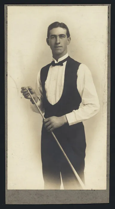 Portrait of New Zealand billiards champion Clark McConachy