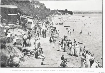 Image: A Summer's Day Along The Upper Reaches of Auckland Harbour: An Animated Scene on the Beach At Point Chevalier