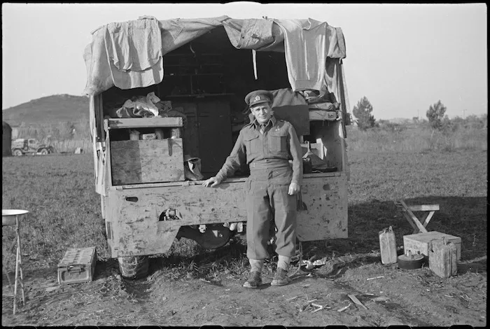 Captain E G Webber PRO 2 NZEF in charge of NZ PRS, Italy, World War II - Photograph taken by George Kaye