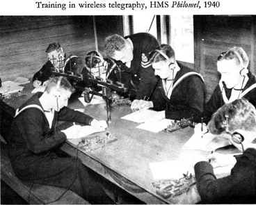 Image: Training in wireless telegraphy, HMS Philomel, 1940