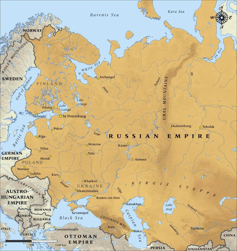 Map of the Russian Empire in 1914