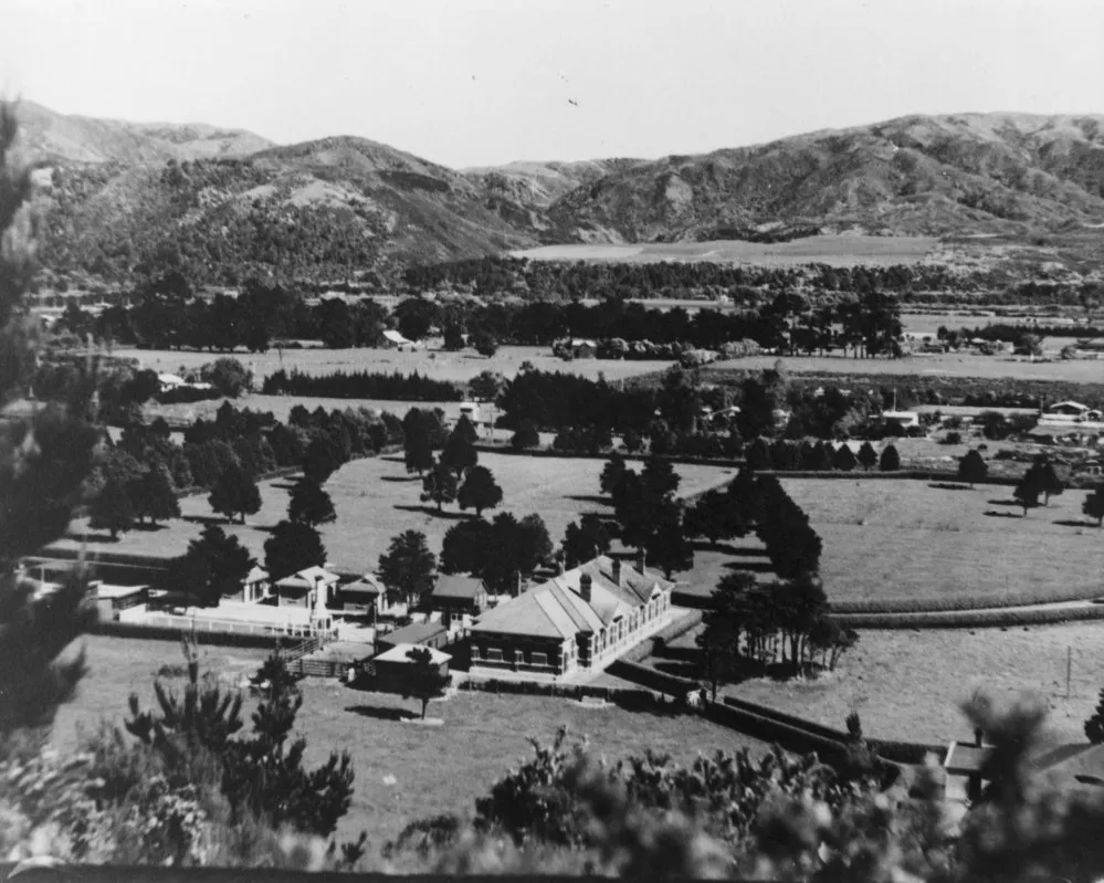Wallaceville Research Centre buildings; original 1905 building, from hill to the south-east.
