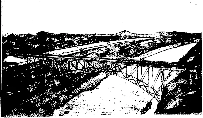 ME E. O. CAMPBELL'S TIBOLE, W.XXEB OF THE A SNAPSHOT AT THE BICES: M, r. XELLK;,XS STEPOirr WIXNEB OF THE JUYENZLE  HURDLE RACE. (Members of the Wil.oughby-Ward, Company.)  (Photos by Guy.) THE DUNEDIN JOCKEY CLUB'S SPRING MEETING AT WINGATUI ON LABOUR DAY. OCTOBER 9  THE HIGH LEVEL BRIDGE ACROSS THE WAIKATO RIVER AT CAMBRIDGE, NORTH ISLAND, N.Z. (Otago Witness, 16 October 1907)