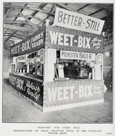 Image: Weet-bix for every meal: reproduction of grain products stall at the Auckland Winter Show