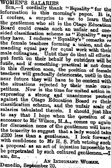 Image: WOMEN'S SALARIES. (Otago Daily Times 21-9-1895)