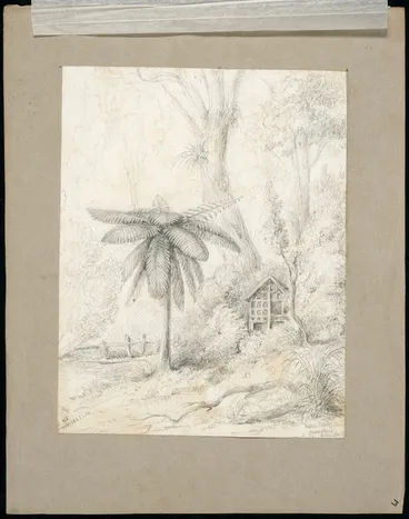 Image: Swainson, William, 1789-1855 :Native potato house, Hawkshead, River Hutt / W.S.3 Nov 1843 - 54 [1854]