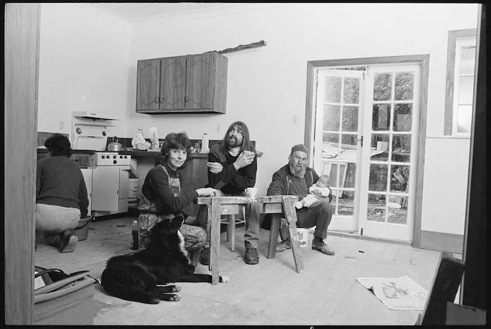 Dinah Priestley, Tony Burton and Bernie Grice at 297 Tinakori Road - Photograph taken by John Nicholson