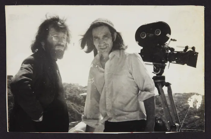 Michael King and Barry Barclay filming 'Tangata Whenua'