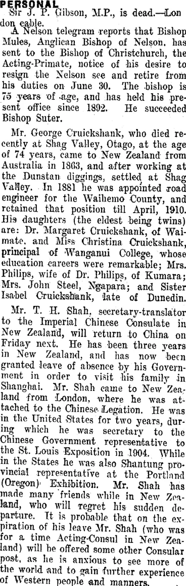 Image: PERSONAL. (Taranaki Daily News 12-1-1912)