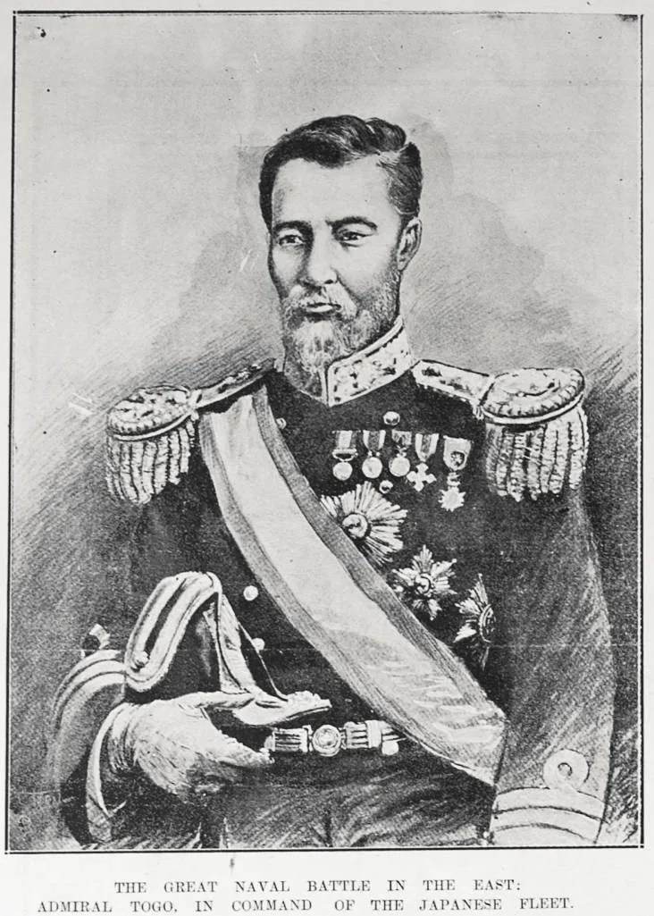 THE GREAT NAVAL BATTLE IN THE EAST: ADMIRAL TOGO. IN COMMAND OF THE JAPANESE FLEET