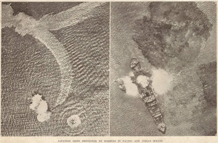 Japanese ships destroyed by bombers in Pacific and Indian oceans