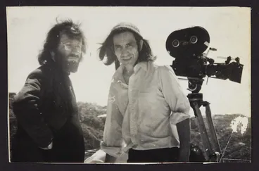 Image: Michael King and Barry Barclay filming 'Tangata Whenua'