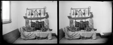 Image: A group of Maori carvings and textiles, Napier