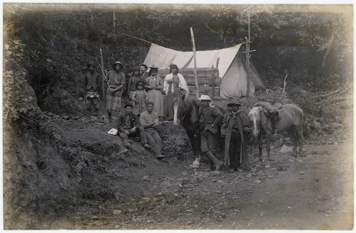 Maori road camp, Waikaremoana Road, Te Whaiti district