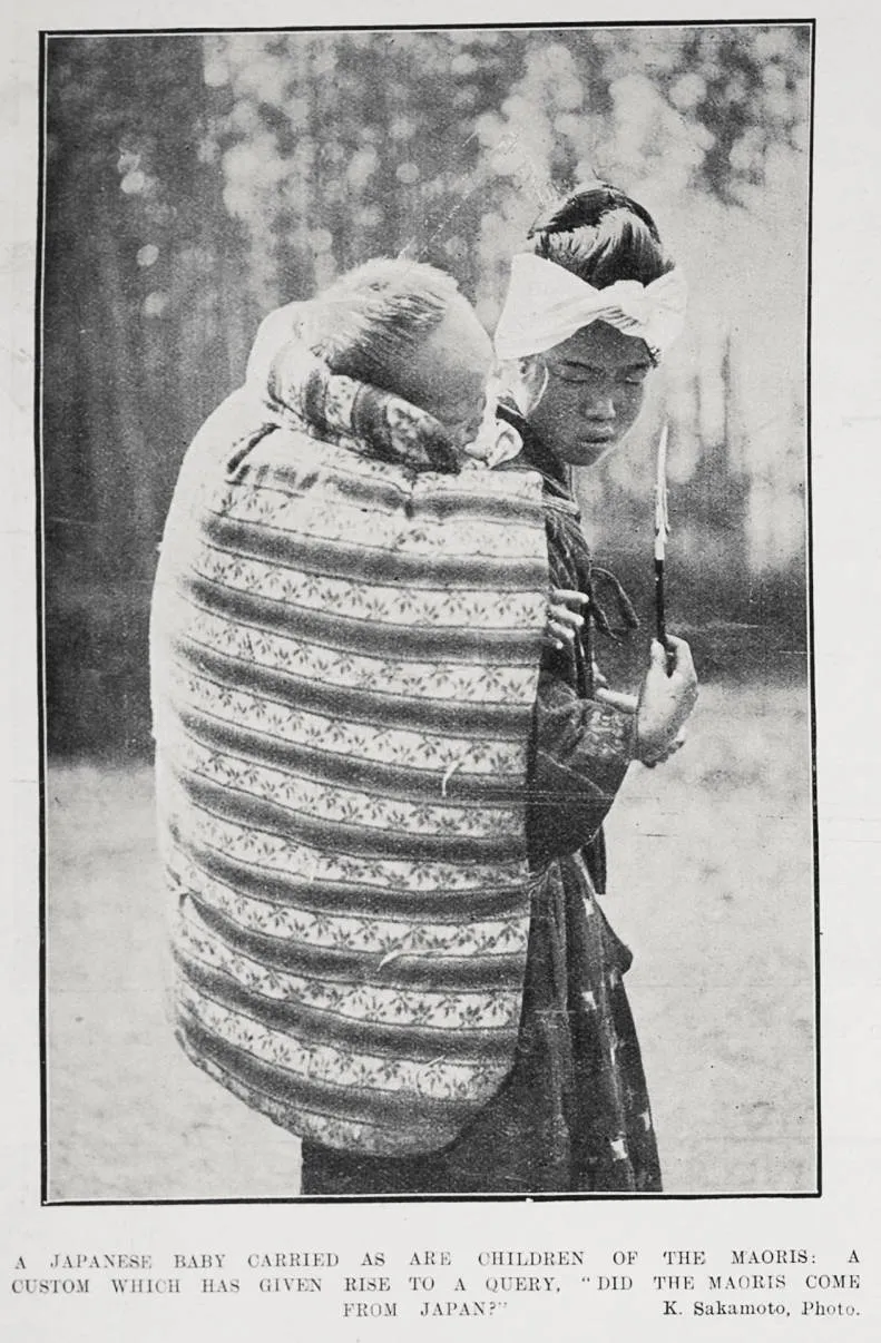 A Japanese baby carried as are children of the Maoris