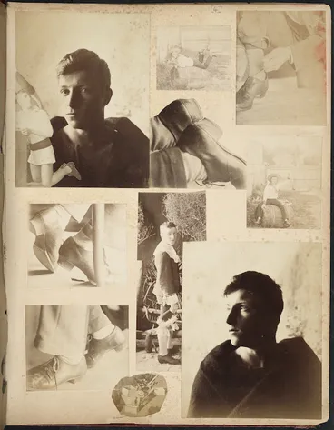 Image: Album page of portraits and shoes