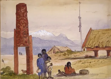Image: [Fox, William] 1812-1893 :Tapueharuru Taupo. Pohipi's pah. [1864?]