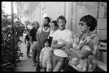 Image: Queue outside the Earthquake and War Damage office in Whakatane after the 1987 Edgecumbe earthquake - Photograph taken by John Nicholson