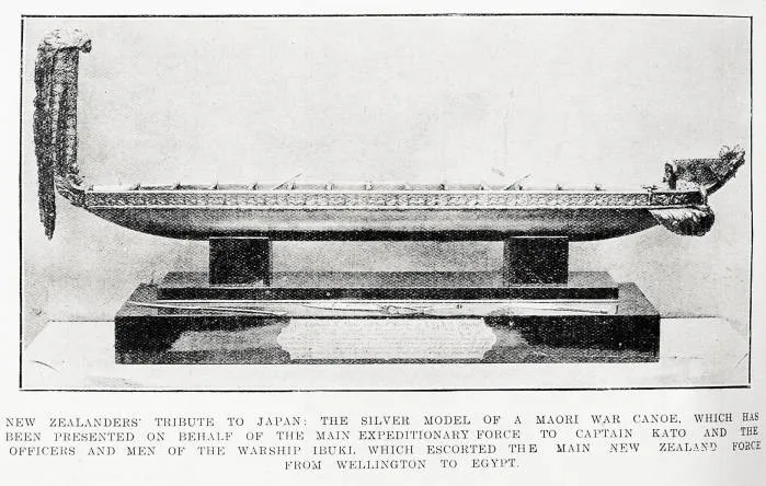New Zealanders' tribute to Japan: the silver model of a Māori war canoe
