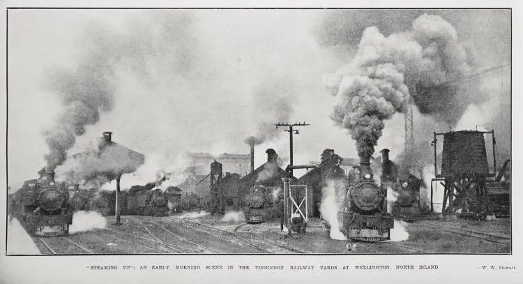 Steaming Up': An Early Morning Scene in the Thorndon Railway Yards At Wellington, North Island