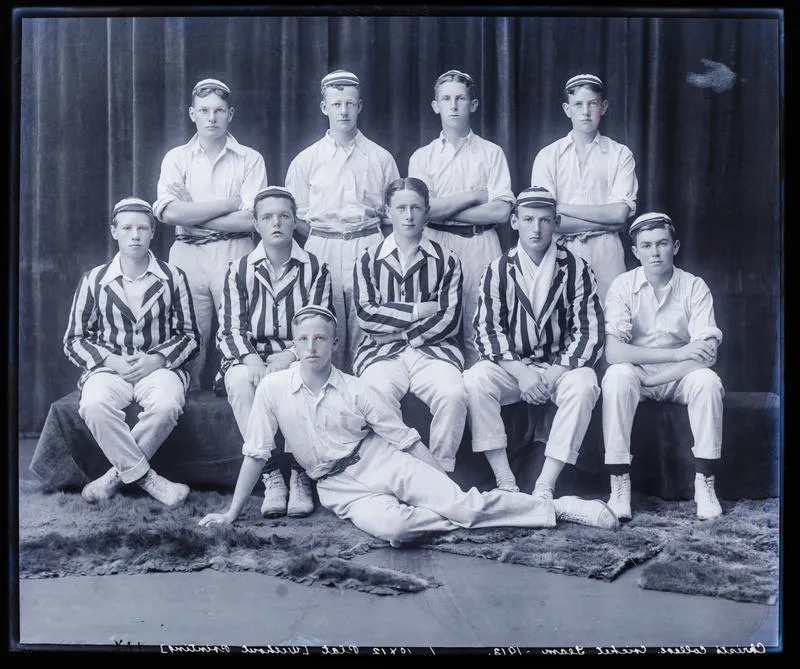 Glass Plate Negative: Christ's College, Cricket Team, 1913