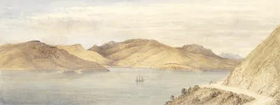 Lyttleton harbour Christchurch. Jan 1874 from the hills above Sumner Road