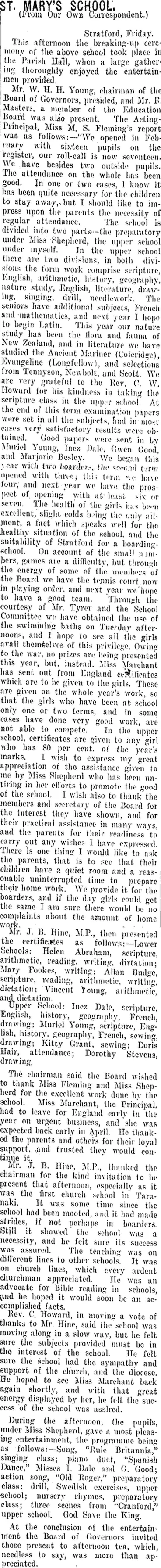 Image: ST. MARY'S SCHOOL. (Taranaki Daily News 18-12-1915)