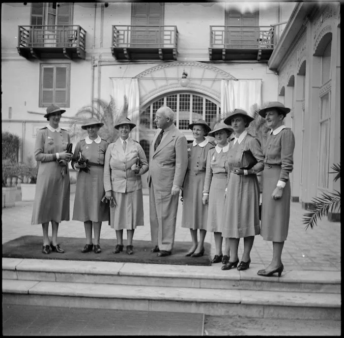 Prime Minister Peter Fraser with NZ nursing staff, Egypt
