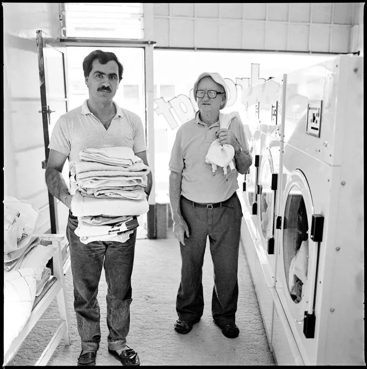 Gill Webbe in the Wash Inn launderette, Avondale, 1989